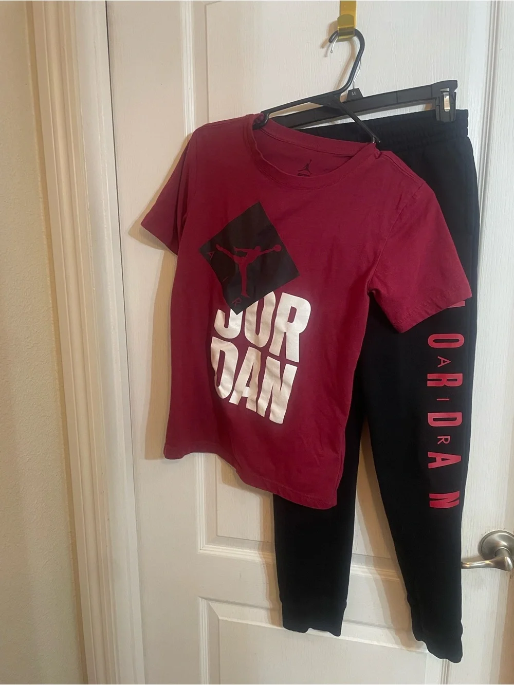 Jordan Kids Burgundy Graphic Tee with Black Joggers